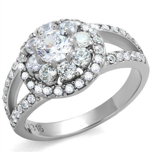 TK1855 - High polished (no plating) Stainless Steel Ring with AAA Grade CZ in Clear