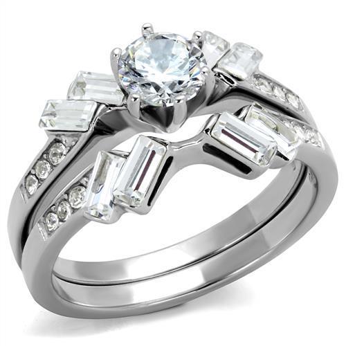 TK1856 - High polished (no plating) Stainless Steel Ring with AAA Grade CZ in Clear