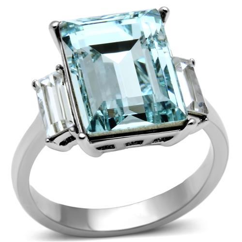 TK1862 - High polished (no plating) Stainless Steel Ring with Top Grade Crystal in Sea Blue