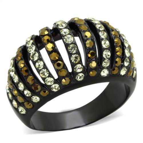 TK1865 - IP Black(Ion Plating) Stainless Steel Ring with Top Grade Crystal in Multi Color