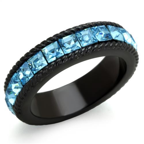 TK1867 - IP Black(Ion Plating) Stainless Steel Ring with Top Grade Crystal in Sea Blue