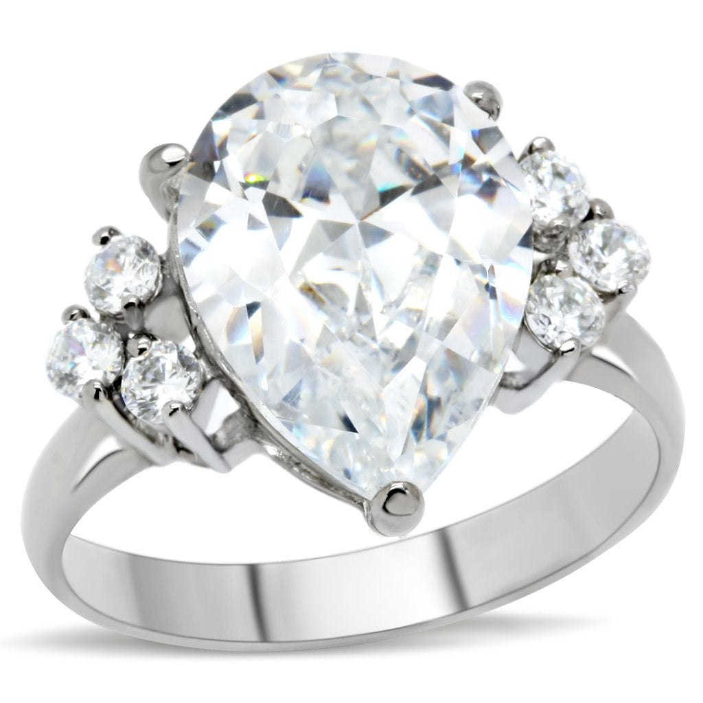 TK186 - High polished (no plating) Stainless Steel Ring with AAA Grade CZ in Clear