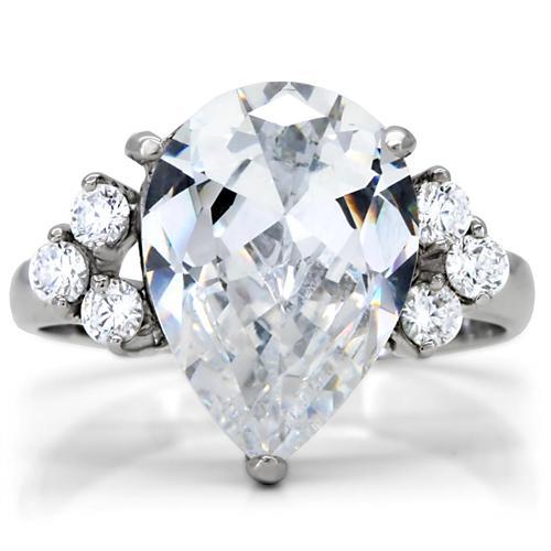 TK186 - High polished (no plating) Stainless Steel Ring with AAA Grade CZ in Clear