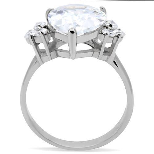 TK186 - High polished (no plating) Stainless Steel Ring with AAA Grade CZ in Clear
