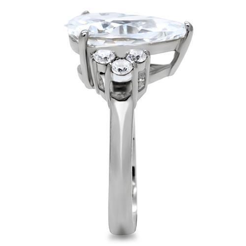 TK186 - High polished (no plating) Stainless Steel Ring with AAA Grade CZ in Clear
