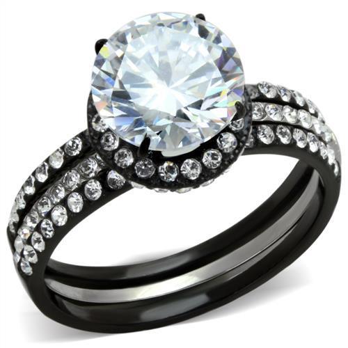 TK1870 - Two-Tone IP Black (Ion Plating) Stainless Steel Ring with AAA Grade CZ in Clear