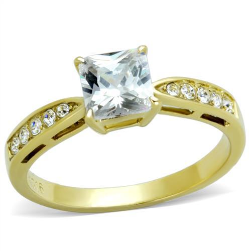 TK1873 - IP Gold(Ion Plating) Stainless Steel Ring with AAA Grade CZ in Clear