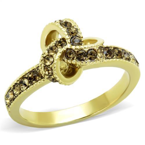 TK1874 - IP Gold(Ion Plating) Stainless Steel Ring with Top Grade Crystal in Smoked Quartz