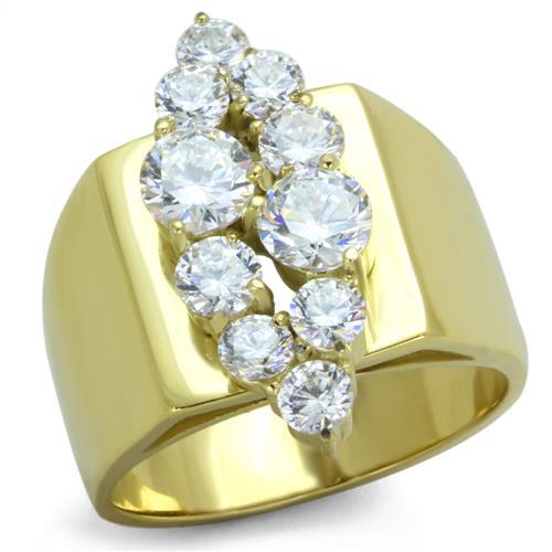 TK1879 - IP Gold(Ion Plating) Stainless Steel Ring with AAA Grade CZ in Clear