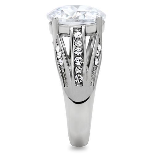 TK187 - High polished (no plating) Stainless Steel Ring with AAA Grade CZ in Clear