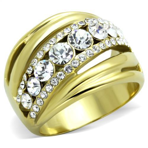 TK1880 - IP Gold(Ion Plating) Stainless Steel Ring with Top Grade Crystal in Clear