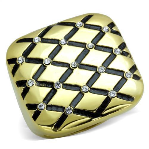 TK1886 - IP Gold(Ion Plating) Stainless Steel Ring with Top Grade Crystal in Clear