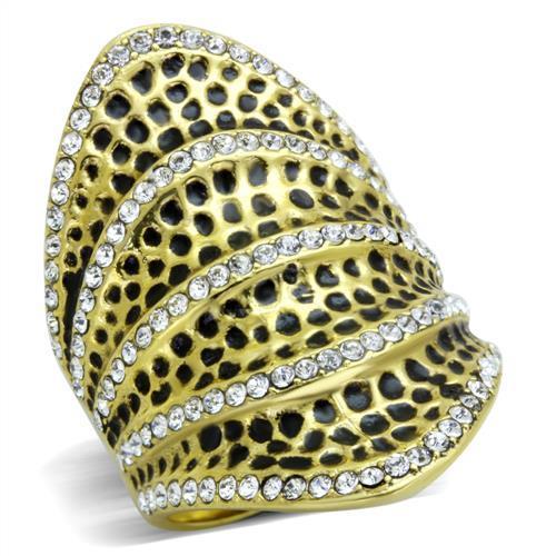 TK1887 - IP Gold(Ion Plating) Stainless Steel Ring with Top Grade Crystal in Clear