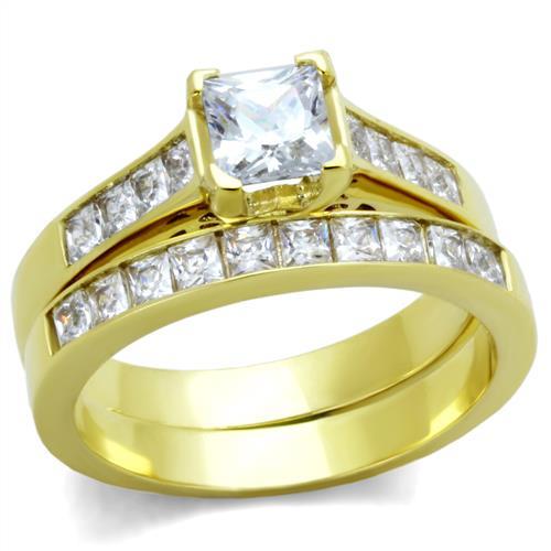 TK1895 - IP Gold(Ion Plating) Stainless Steel Ring with AAA Grade CZ in Clear