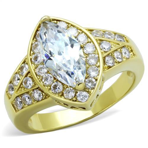 TK1896 - IP Gold(Ion Plating) Stainless Steel Ring with AAA Grade CZ in Clear
