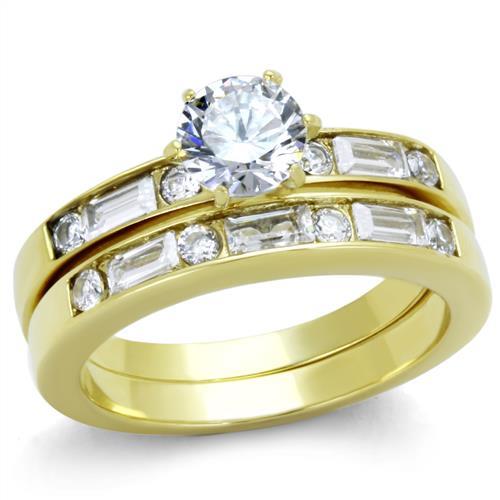 TK1897 - IP Gold(Ion Plating) Stainless Steel Ring with AAA Grade CZ in Clear