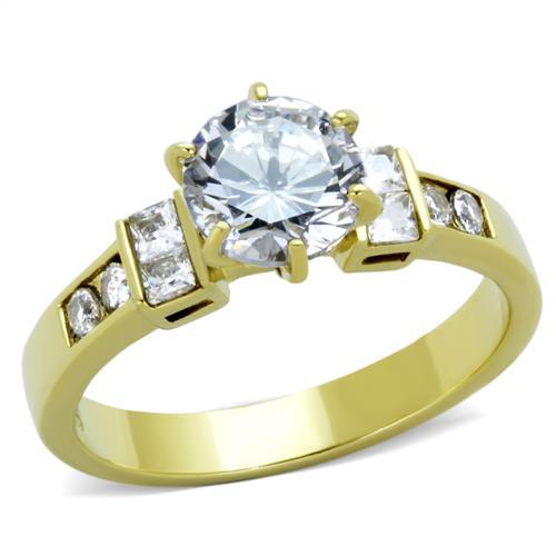 TK1898 - IP Gold(Ion Plating) Stainless Steel Ring with AAA Grade CZ in Clear