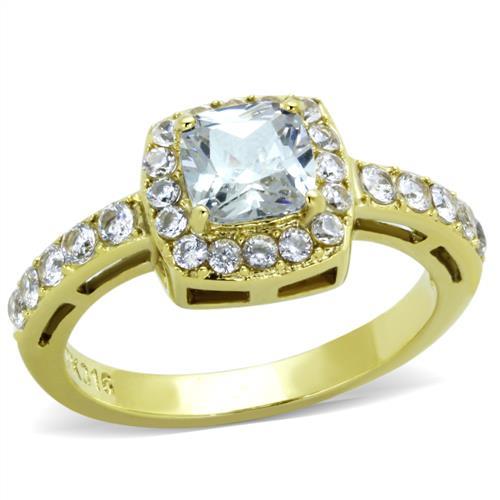 TK1899 - IP Gold(Ion Plating) Stainless Steel Ring with AAA Grade CZ in Clear