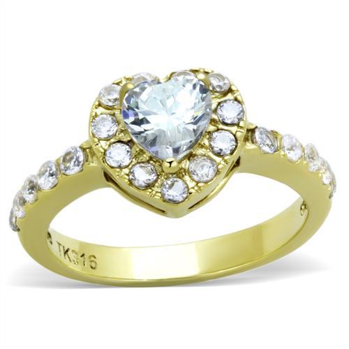TK1900 - IP Gold(Ion Plating) Stainless Steel Ring with AAA Grade CZ in Clear