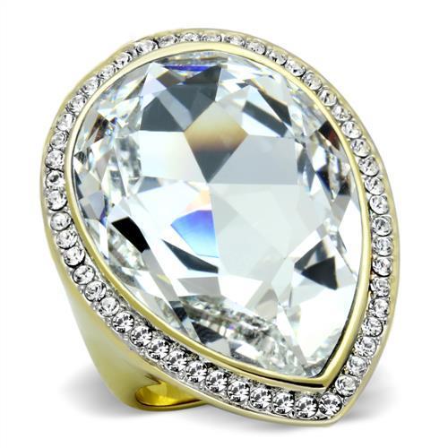 TK1905 - Two-Tone IP Gold (Ion Plating) Stainless Steel Ring with Top Grade Crystal in Clear
