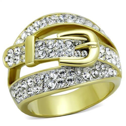 TK1906 - Two-Tone IP Gold (Ion Plating) Stainless Steel Ring with Top Grade Crystal in Clear