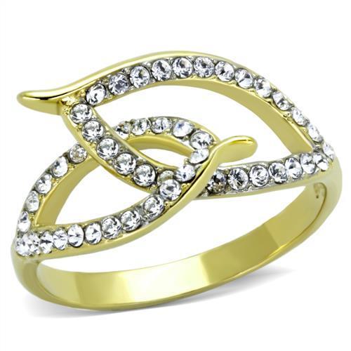 TK1907 - Two-Tone IP Gold (Ion Plating) Stainless Steel Ring with Top Grade Crystal in Clear