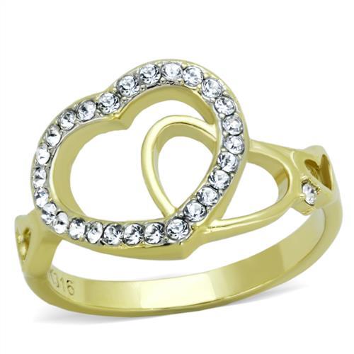 TK1908 - Two-Tone IP Gold (Ion Plating) Stainless Steel Ring with Top Grade Crystal in Clear