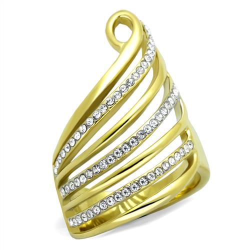 TK1909 - Two-Tone IP Gold (Ion Plating) Stainless Steel Ring with Top Grade Crystal in Clear