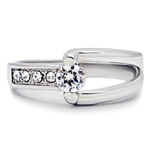 TK190 - High polished (no plating) Stainless Steel Ring with AAA Grade CZ in Clear