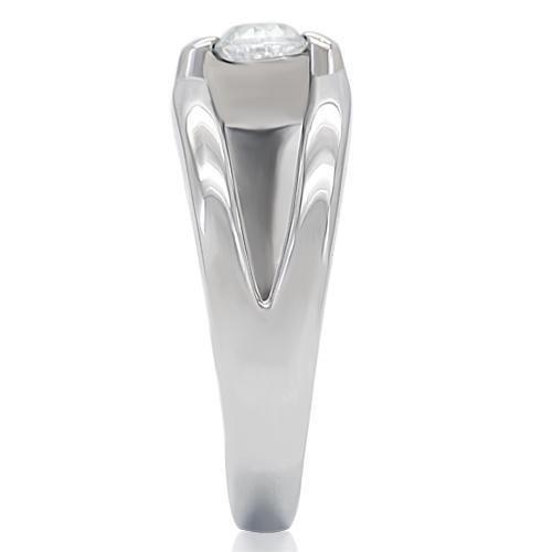 TK190 - High polished (no plating) Stainless Steel Ring with AAA Grade CZ in Clear