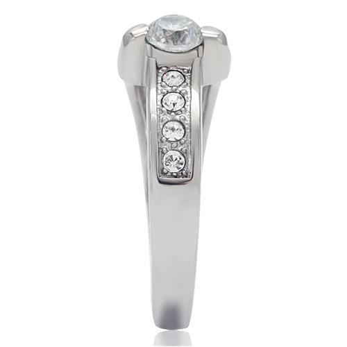 TK190 - High polished (no plating) Stainless Steel Ring with AAA Grade CZ in Clear