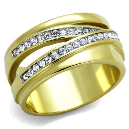 TK1914 - Two-Tone IP Gold (Ion Plating) Stainless Steel Ring with Top Grade Crystal in Clear