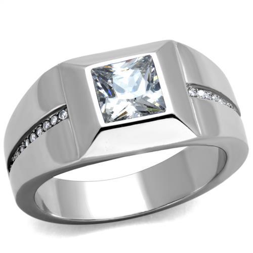 TK1916 - High polished (no plating) Stainless Steel Ring with AAA Grade CZ in Clear