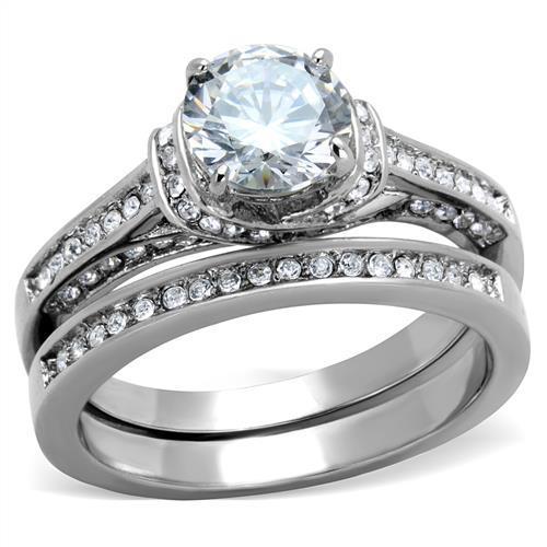 TK1919 - High polished (no plating) Stainless Steel Ring with AAA Grade CZ in Clear