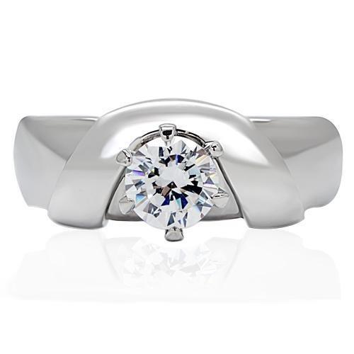 TK191 - High polished (no plating) Stainless Steel Ring with AAA Grade CZ in Clear