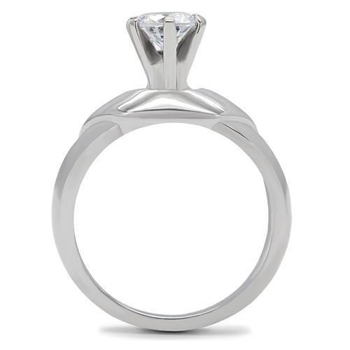 TK191 - High polished (no plating) Stainless Steel Ring with AAA Grade CZ in Clear