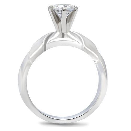 TK191 - High polished (no plating) Stainless Steel Ring with AAA Grade CZ in Clear