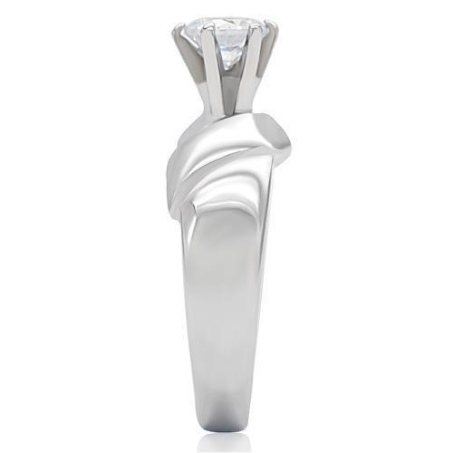 TK191 - High polished (no plating) Stainless Steel Ring with AAA Grade CZ in Clear