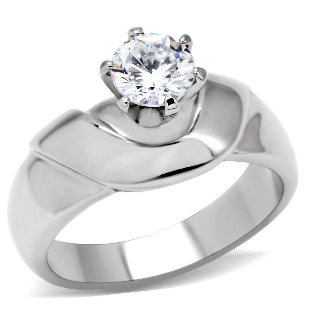 TK191 - High polished (no plating) Stainless Steel Ring with AAA Grade CZ in Clear