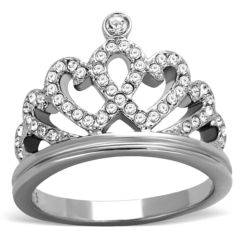 TK1923 - High polished (no plating) Stainless Steel Ring with Top Grade Crystal in Clear