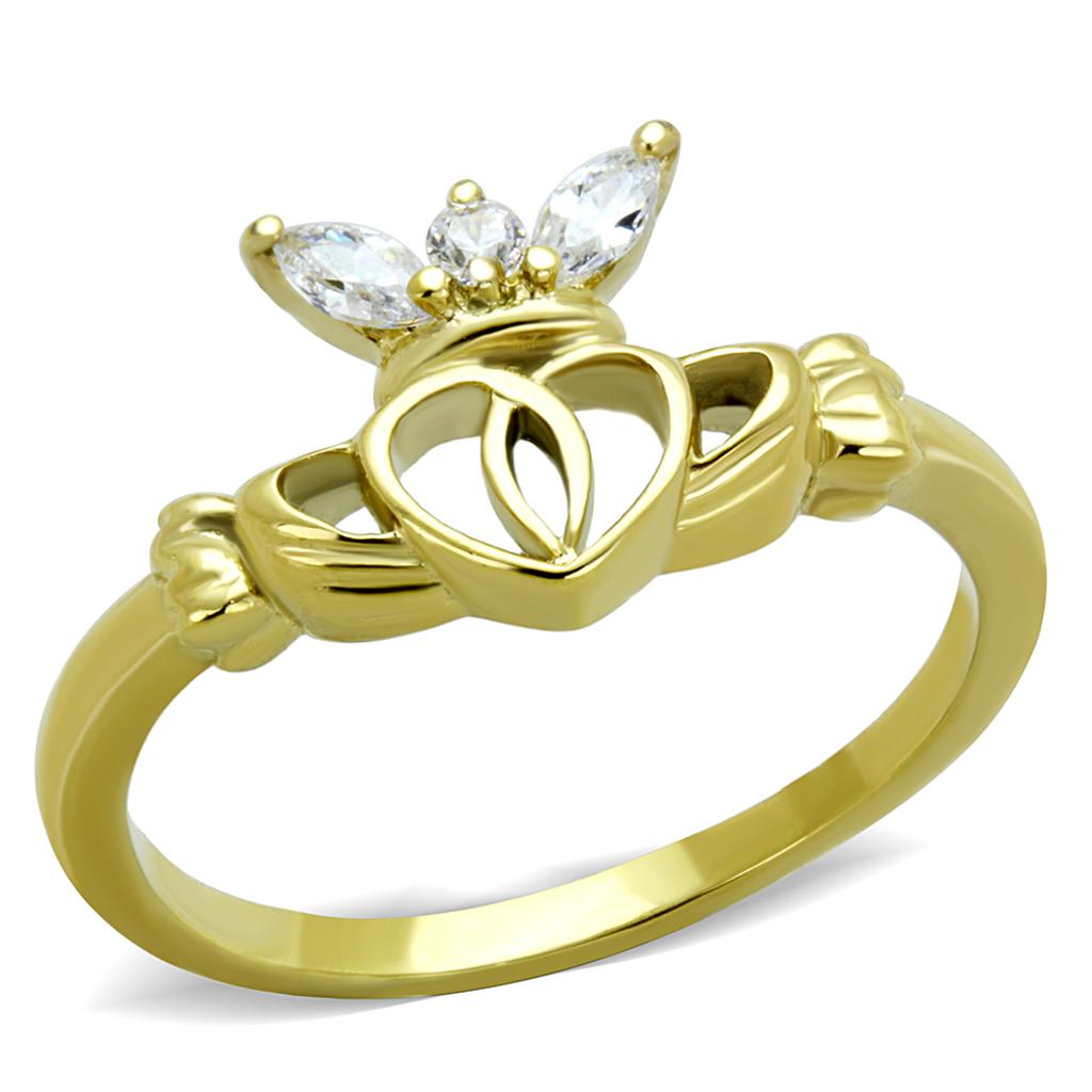 TK1926 - IP Gold(Ion Plating) Stainless Steel Ring with AAA Grade CZ in Clear