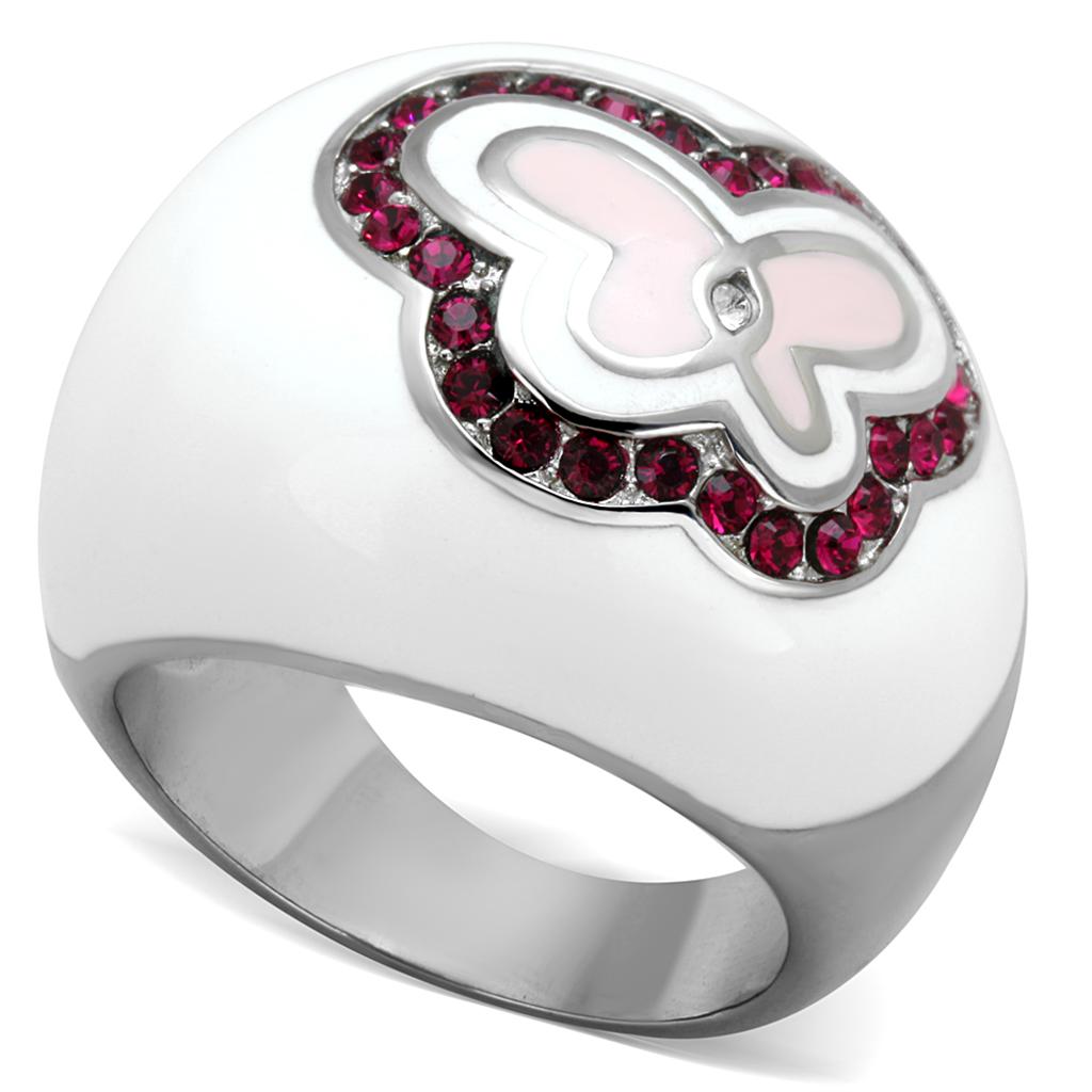 TK1927 - High polished (no plating) Stainless Steel Ring with Top Grade Crystal in Ruby