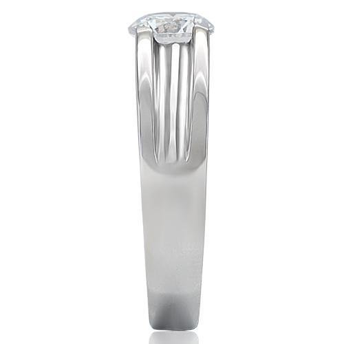 TK193 - High polished (no plating) Stainless Steel Ring with AAA Grade CZ in Clear