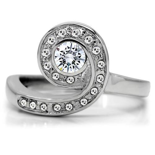 TK195 - High polished (no plating) Stainless Steel Ring with AAA Grade CZ in Clear