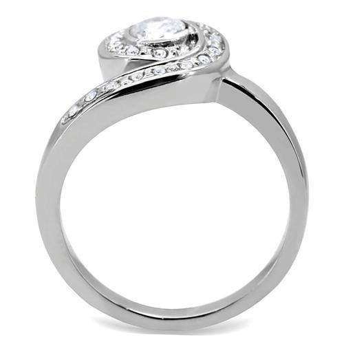 TK195 - High polished (no plating) Stainless Steel Ring with AAA Grade CZ in Clear