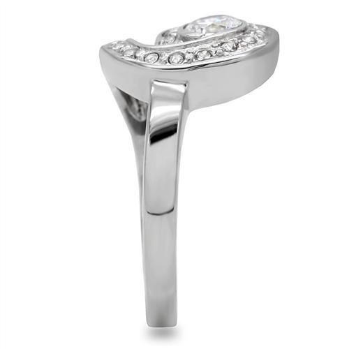 TK195 - High polished (no plating) Stainless Steel Ring with AAA Grade CZ in Clear