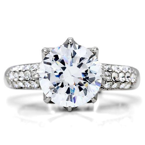 TK197 - High polished (no plating) Stainless Steel Ring with AAA Grade CZ in Clear