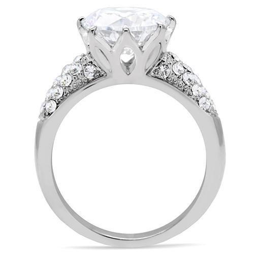 TK197 - High polished (no plating) Stainless Steel Ring with AAA Grade CZ in Clear