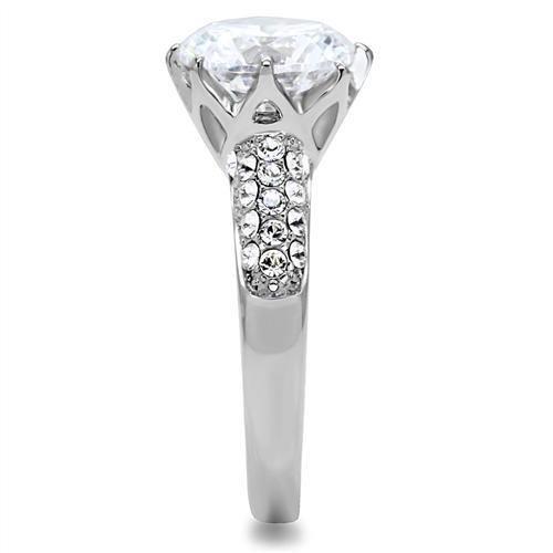 TK197 - High polished (no plating) Stainless Steel Ring with AAA Grade CZ in Clear