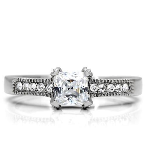TK199 - High polished (no plating) Stainless Steel Ring with AAA Grade CZ in Clear
